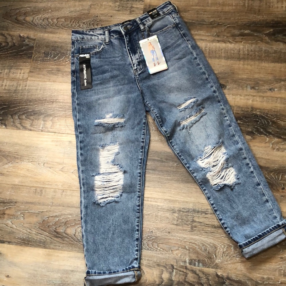 Distressed Denim Cropped Jeans Sz 28